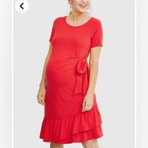 A Pea In the Pod Red Ruffled Maternity Dress